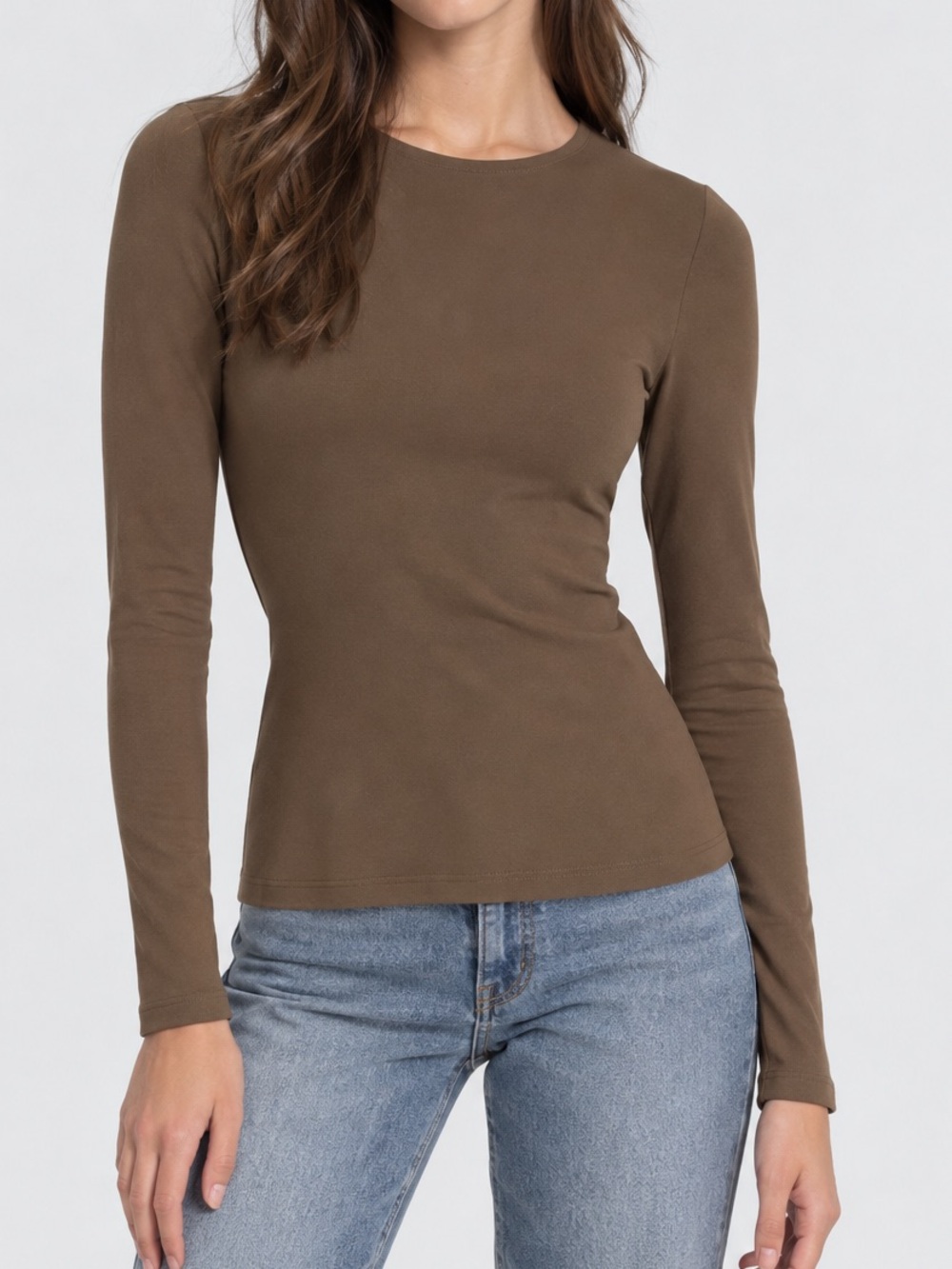 Aritzia Contour Mocha Brown Crew Hip Longsleeve Top